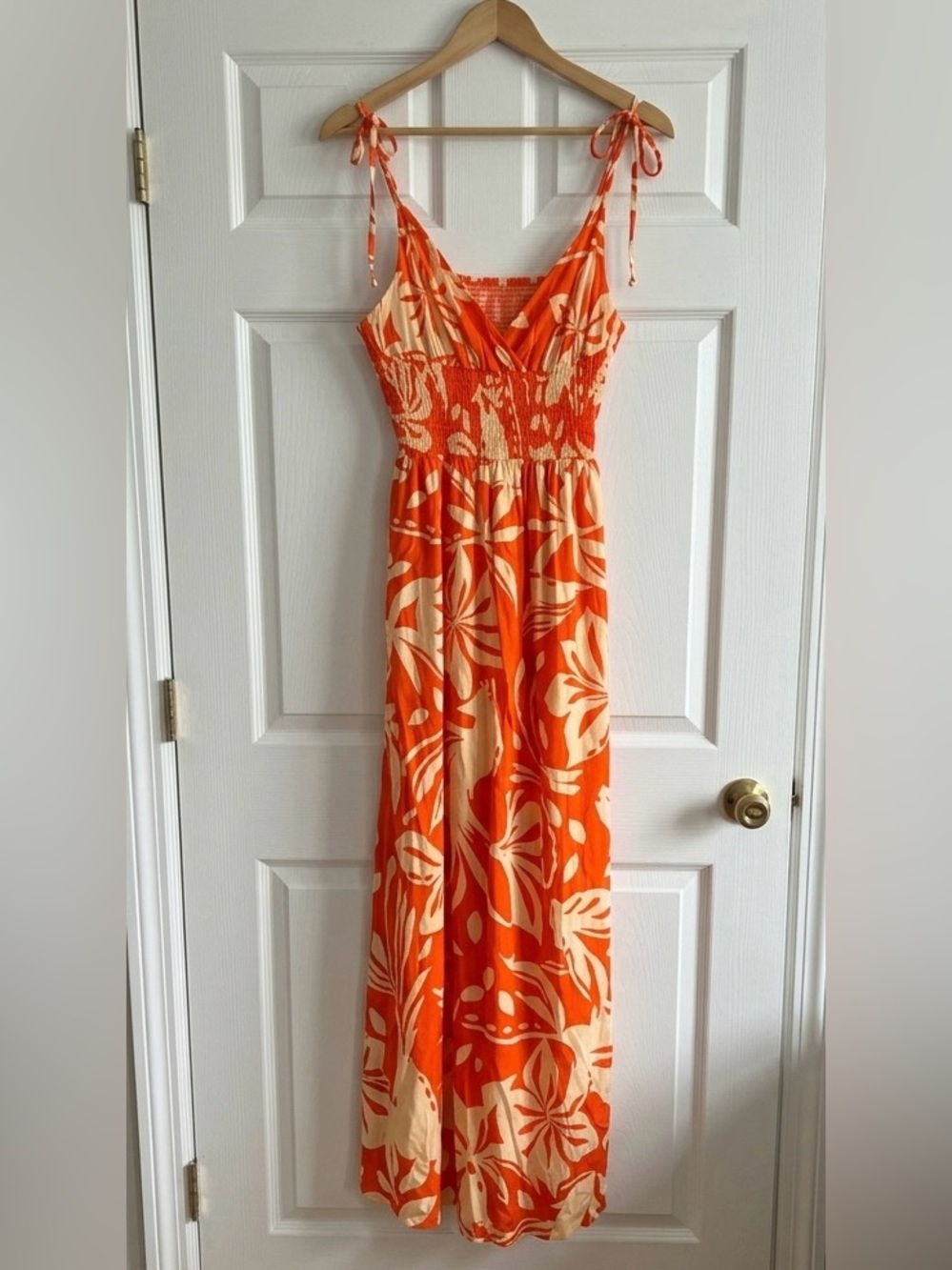 Patrons of Peace Tropical Floral Orange Smocked Maxi Dress S NWOT ($78)